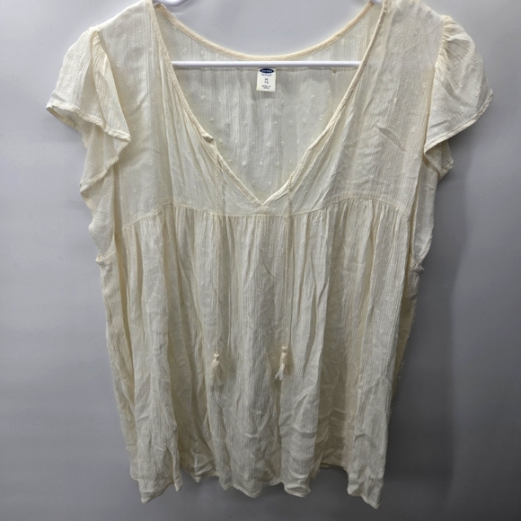 Old Navy Flutter Sleeve Swiss Dot Cream Pom Tassles Women's  XL - Picture 1 of 1